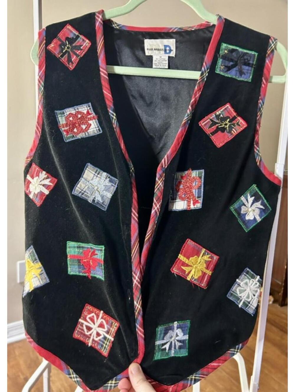 Paul Harris Black Vest Colorful Patchwork Embroidery M
